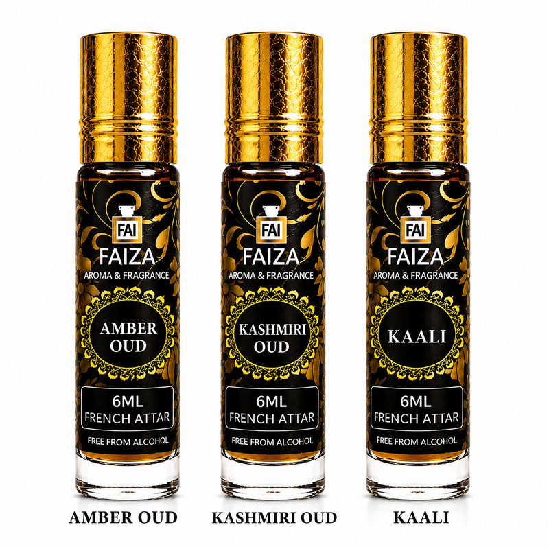 Faiza Aroma Premium Attar Collection – 3 Pcs Luxury French Attar Gift Set