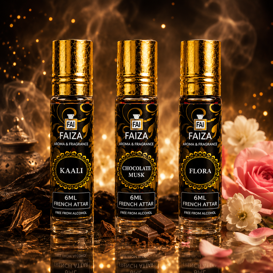 Faiza Aroma Luxury Attar Collection – 3 Pcs Premium French Attar Gift Set