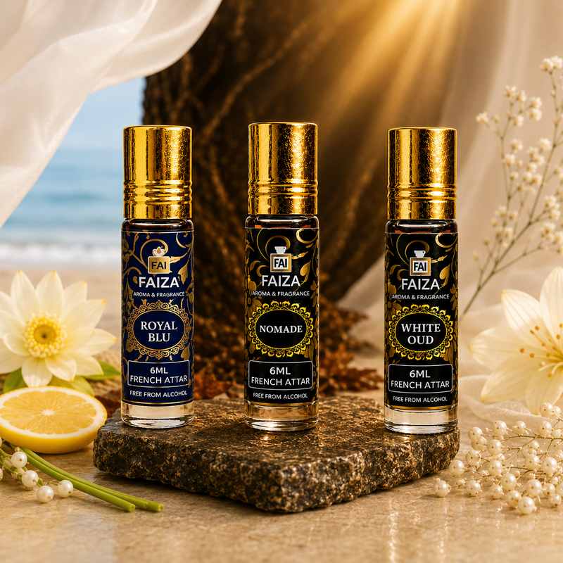 Faiza Aroma Premium Attar Collection – 3 Pcs Luxury French Attar Gift Set