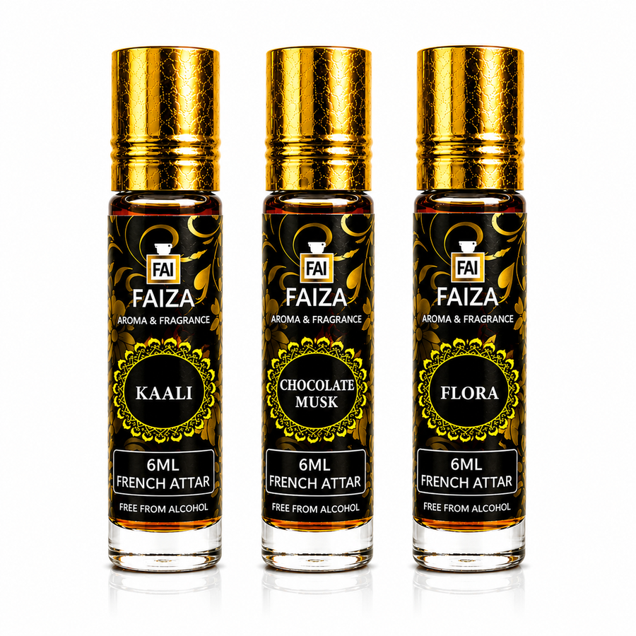 Faiza Aroma Luxury Attar Collection – 3 Pcs Premium French Attar Gift Set