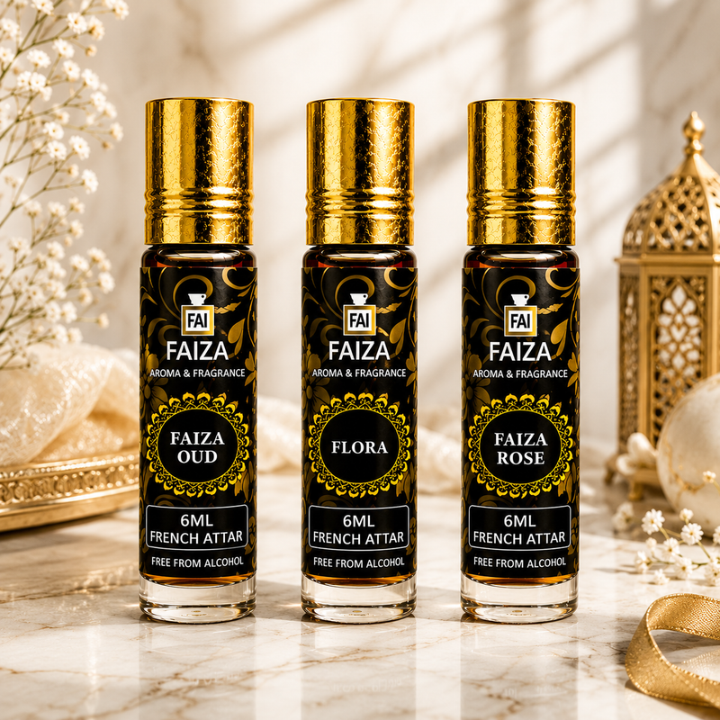 Faiza Aroma Premium Attar Collection – 3 Pcs Luxury French Attar Gift Set