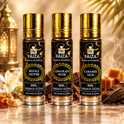 Faiza Aroma Luxury Attar Collection – 3 Pcs Premium French Attar Gift Set