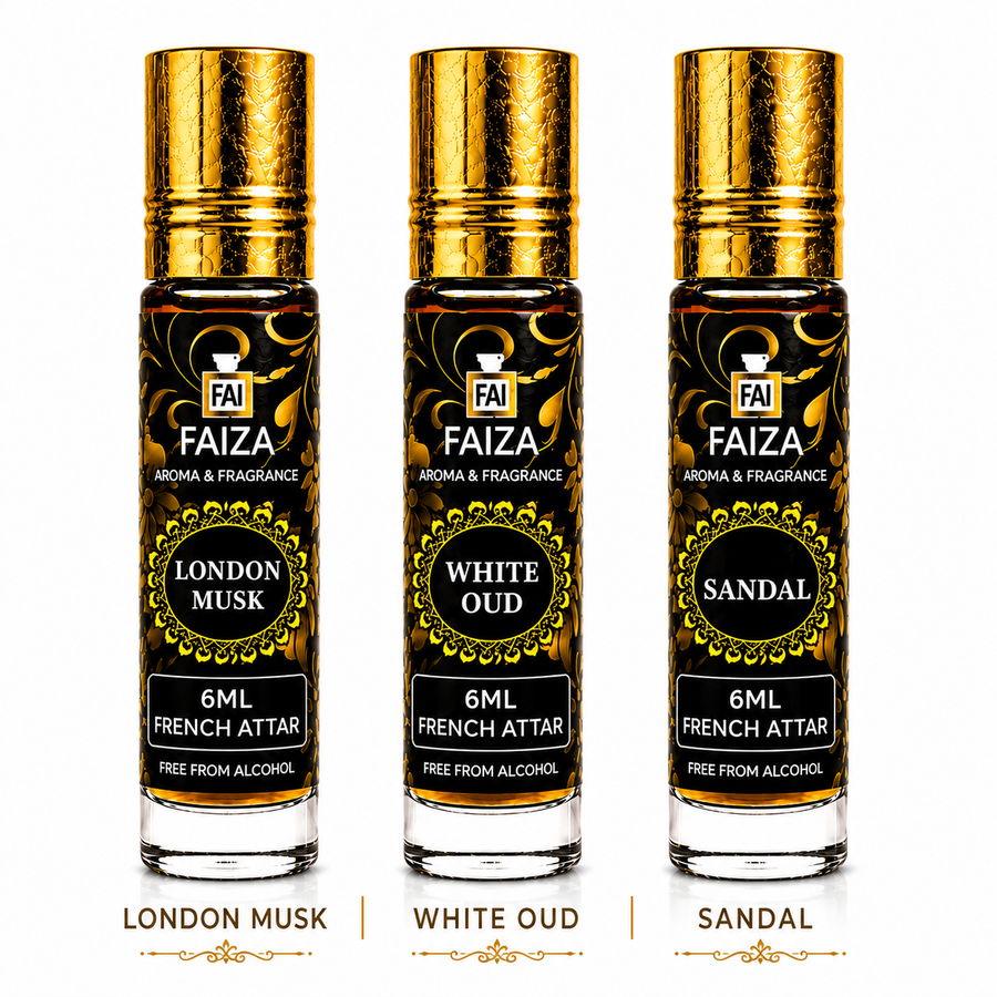 Faiza Aroma Premium Attar Collection – 3 Pcs Luxury French Attar Gift Set