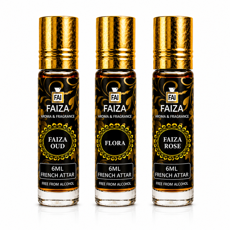 Faiza Aroma Premium Attar Collection – 3 Pcs Luxury French Attar Gift Set