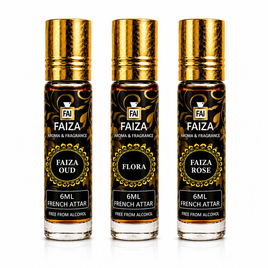 Faiza Aroma Premium Attar Collection – 3 Pcs Luxury French Attar Gift Set