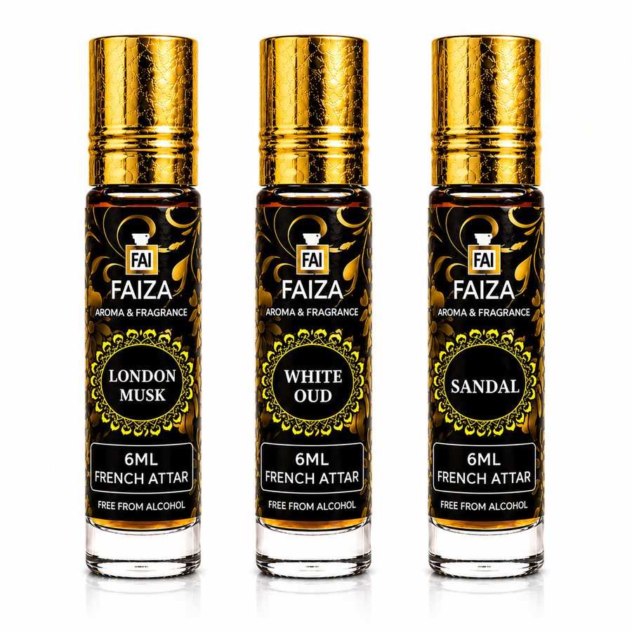 Faiza Aroma Premium Attar Collection – 3 Pcs Luxury French Attar Gift Set
