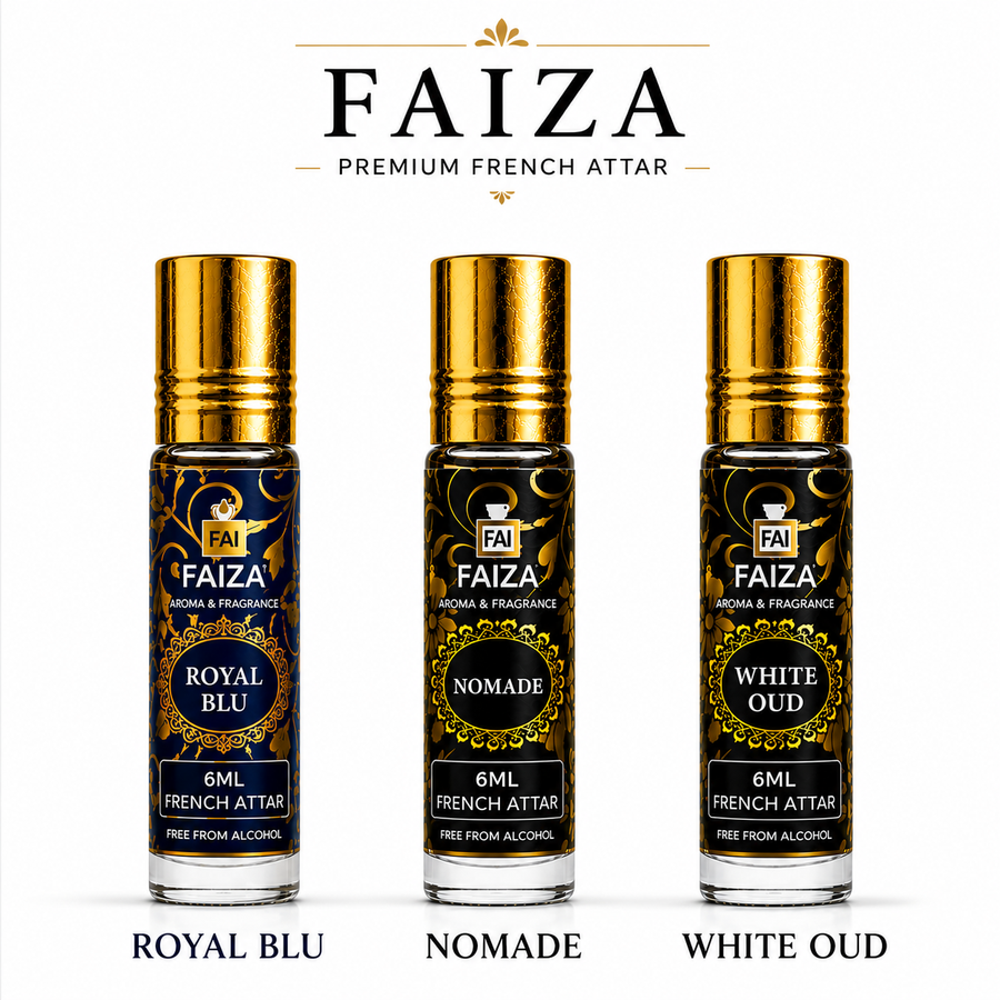 Faiza Aroma Premium Attar Collection – 3 Pcs Luxury French Attar Gift Set