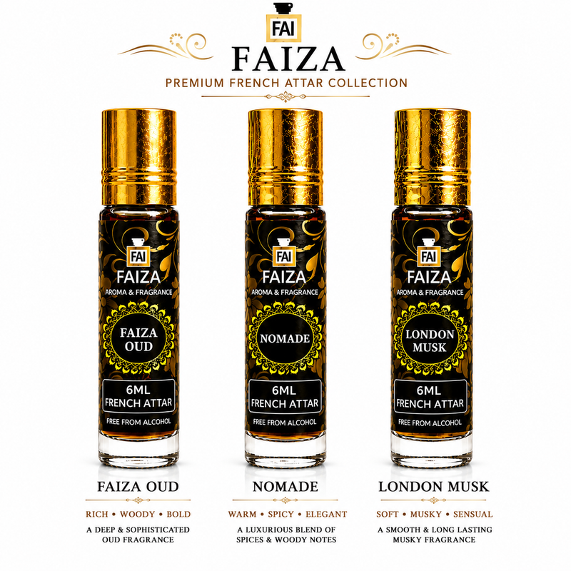Faiza Aroma Premium Attar Collection – 3 Pcs Luxury French Attar Gift Set