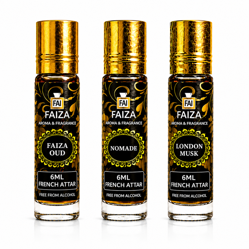 Faiza Aroma Premium Attar Collection – 3 Pcs Luxury French Attar Gift Set